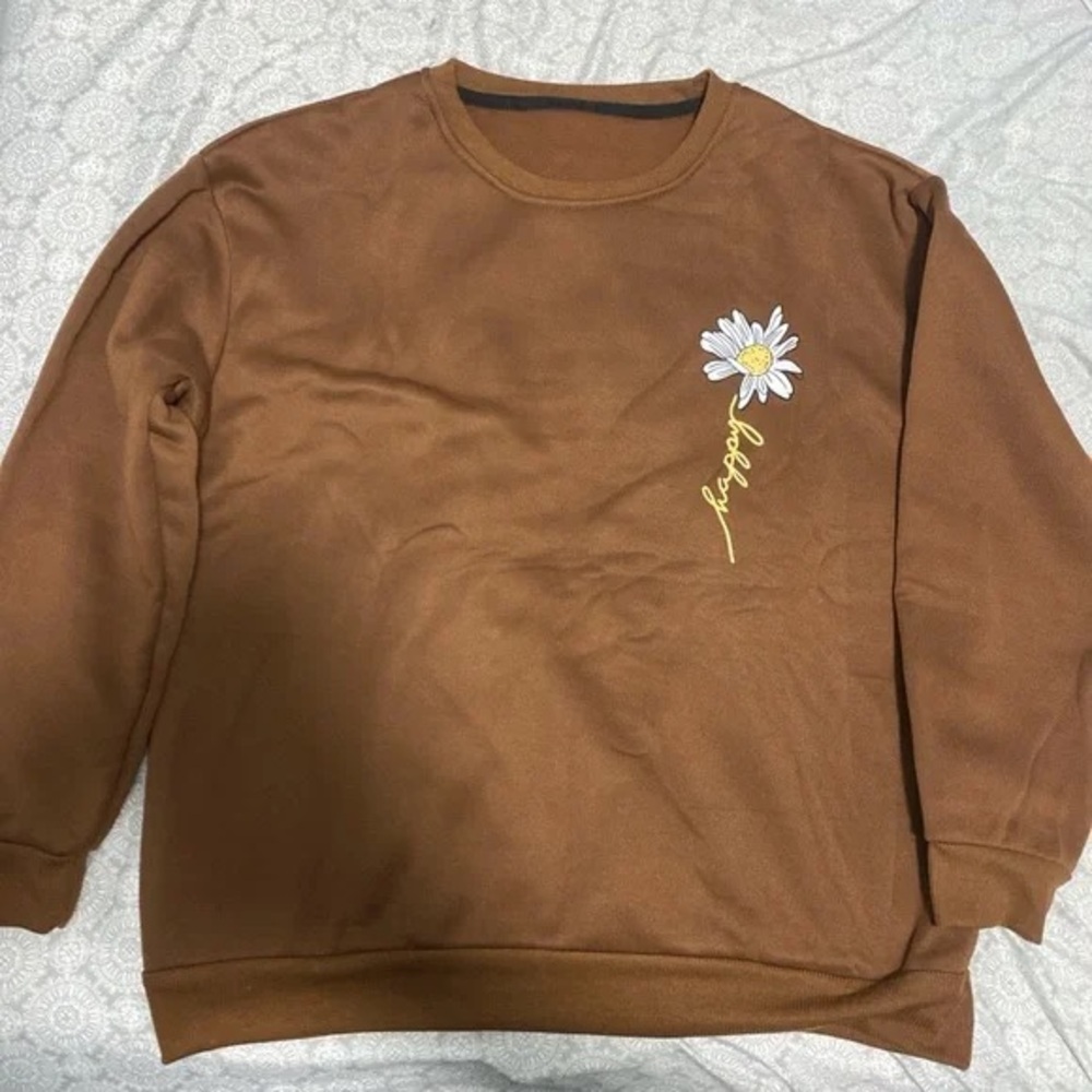 Brown Sweatshirt with Daisy Embroidery
